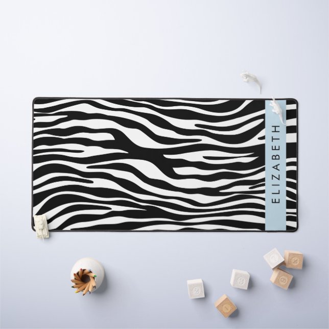 Zebra Print, Streifen, Schwarz und Weiß, Ihr Name Schreibtischunterlage (Kindertisch)