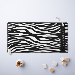 Zebra Print, Streifen, Schwarz und Weiß, Ihr Name Schreibtischunterlage