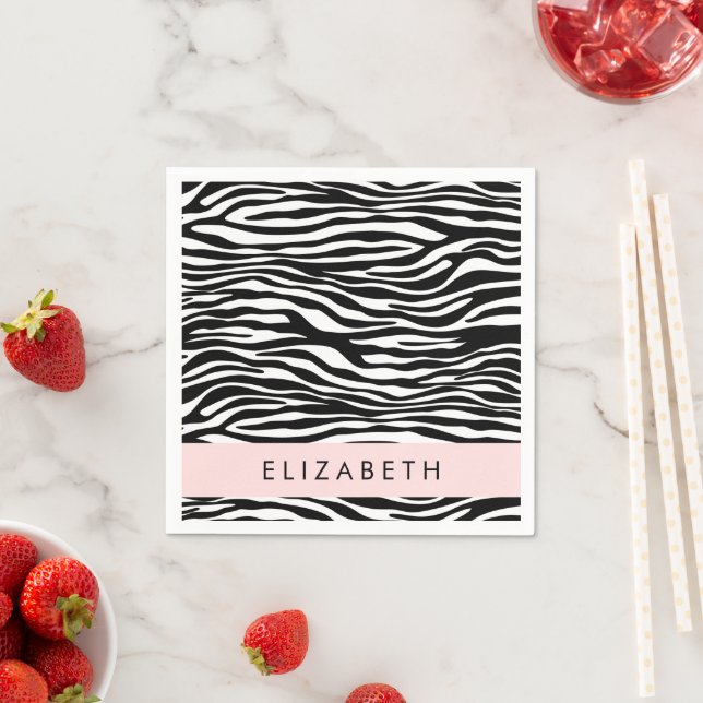 Zebra Print, Streifen, Schwarz und Weiß, Ihr Name Serviette (Beispiel)