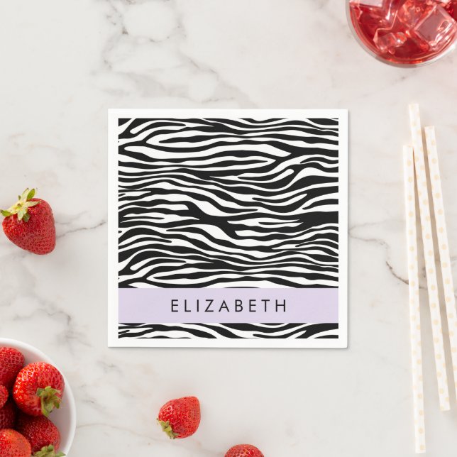 Zebra Print, Streifen, Schwarz und Weiß, Ihr Name Serviette (Beispiel)