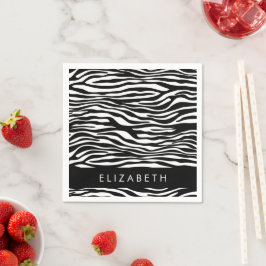 Zebra Print, Streifen, Schwarz und Weiß, Ihr Name Serviette