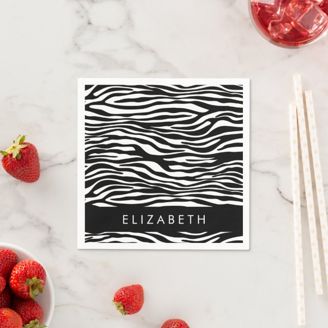 Zebra Print, Streifen, Schwarz und Weiß, Ihr Name Serviette (Beispiel)