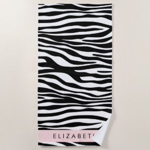 Zebra Print, Streifen, Schwarz und Weiß, Ihr Name Strandtuch