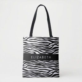 Zebra Print, Streifen, Schwarz und Weiß, Ihr Name Tasche