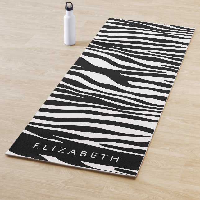 Zebra Print, Streifen, Schwarz und Weiß, Ihr Name Yogamatte (Beispiel)