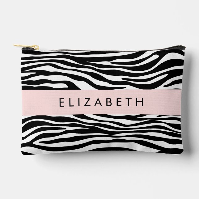 Zebra Print, Streifen, Schwarz und Weiß, Ihr Name Zubehörtasche (Vorderseite)