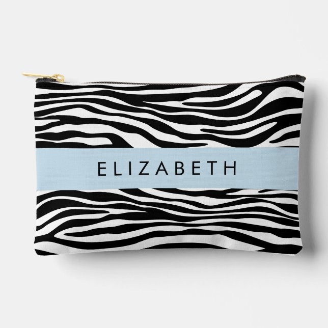 Zebra Print, Streifen, Schwarz und Weiß, Ihr Name Zubehörtasche (Vorderseite)