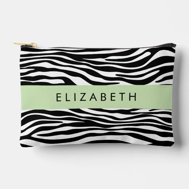 Zebra Print, Streifen, Schwarz und Weiß, Ihr Name Zubehörtasche (Vorderseite)