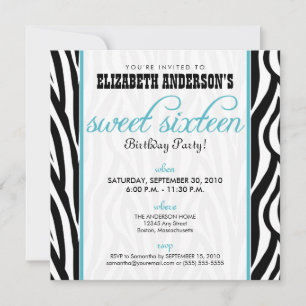 Zebra Print Sweet 16 Party Einladung (Aqua)