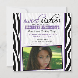 Zebra Print Sweet 16 Party Einladung (lila)