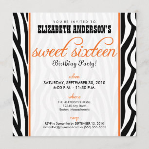 Zebra Print Sweet 16 Party Einladung (orange)