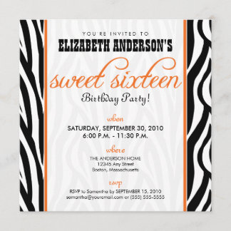 Zebra Print Sweet 16 Party Einladung (orange)