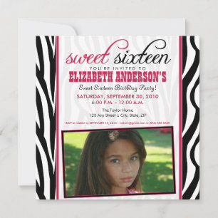 Zebra Print Sweet 16 Party Invitation (rose chaud)