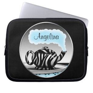 Zebra Print Teapot Aqua Blue Steam Laptop Sieb Laptopschutzhülle