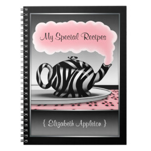 Zebra Print Teapot Pink & Black Rezept Notebook Notizblock