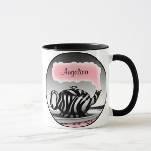 Zebra Print Teapot Pink Mug personnalisé