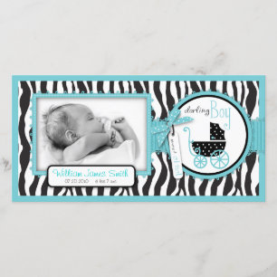 Zebra Print Turquoise Akzent Geburtsankündigung Ankündigung