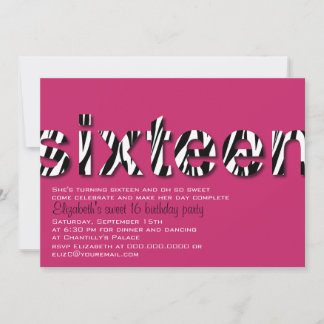 Zebra Print Typografie Design Sweet 16 Einladung