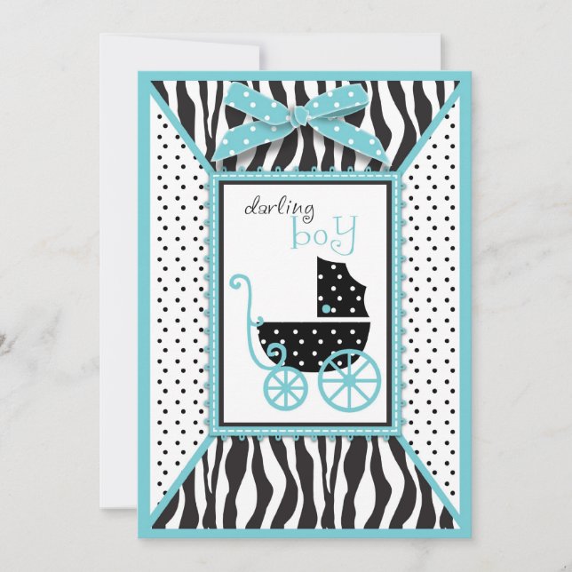 Zebra Print und Baby Carriage Baby Dusche Einladung (Vorderseite)