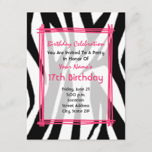 Zebra Print und Hot-Pink Mode Geburtstag Einladung