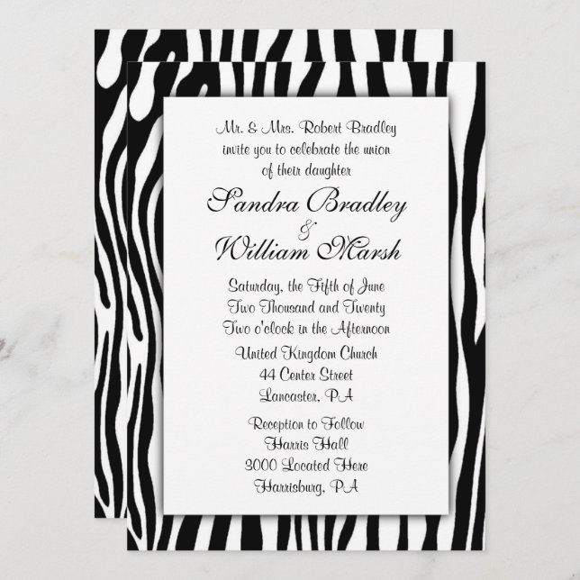 Zebra Print Wedding Einladung (Vorne/Hinten)