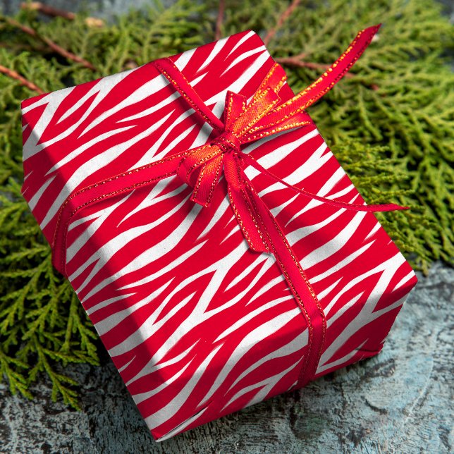 Zebra Print White Red Niedlich Modern Xmas Muster Geschenkpapier (Von Creator hochgeladen)
