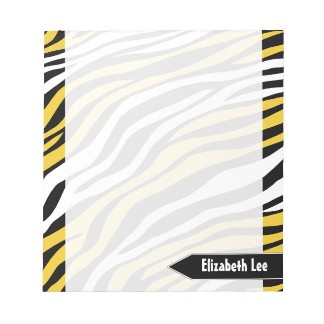 Zebra Print Yellow Mix Personalisiert Notepad Notizblock (Vorderseite)