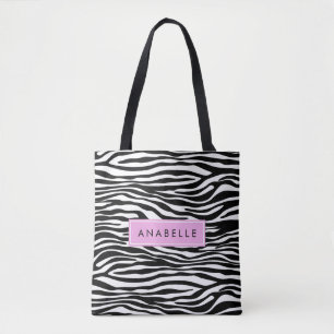 Zebra Print, Zebra, Schwarz und Weiß, Ihr Name Tasche
