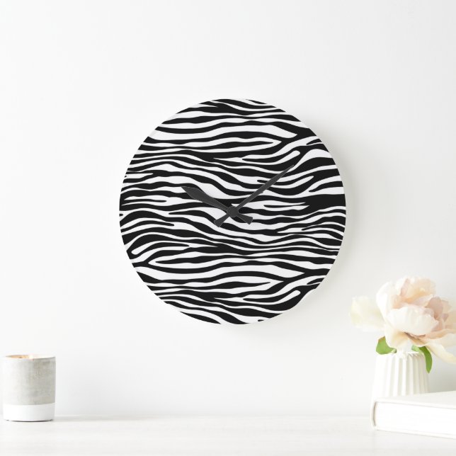 Zebra Print, Zebrastreifen, schwarz und weiß Große Wanduhr (Zuhause)