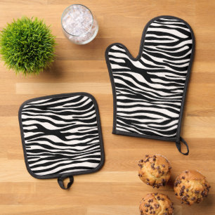 Zebra Print, Zebrastreifen, schwarz und weiß Ofenhandschuh & Topflappen-Set