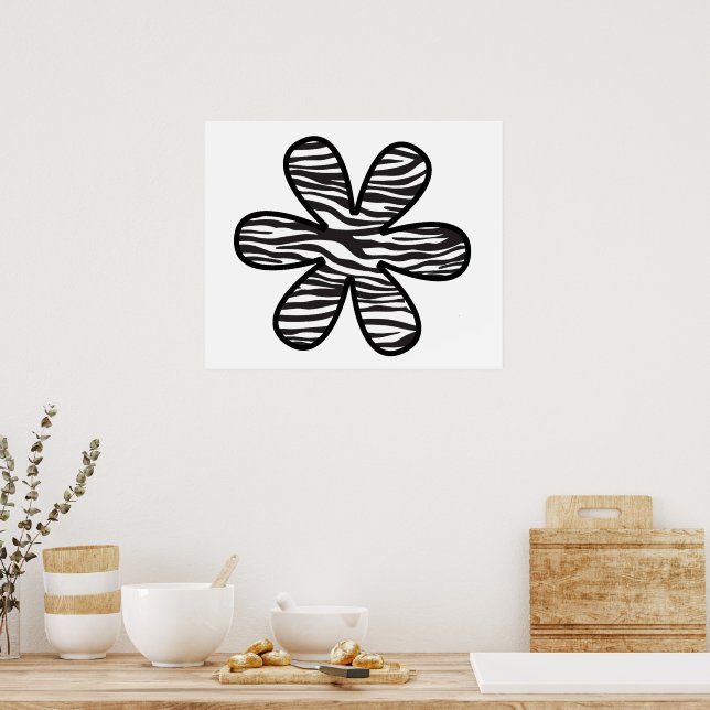 Zebra Print, Zebrastreifen, Tierdruck, Blume Poster (Küche)