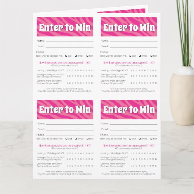 Zebra Printable Vendor Slips – Editable Download Karte (Vorderseite)