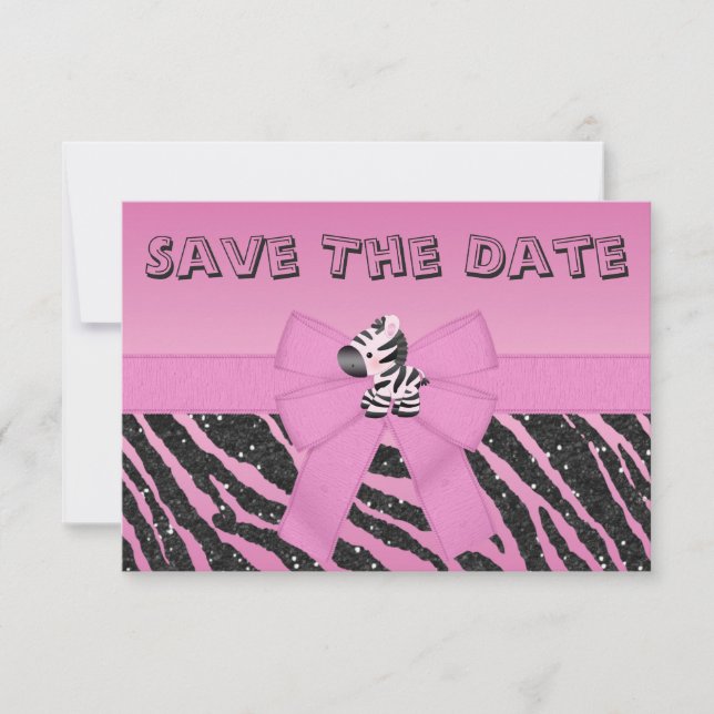 Zebra & Printed Bow Baby Shower Save the Date (Vorderseite)