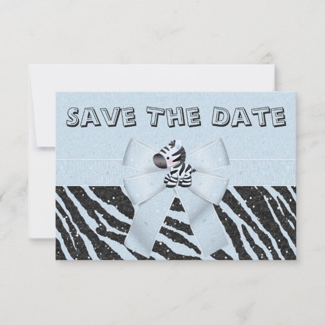 Zebra & Printed Bow Baby Shower Save the Date (Vorderseite)