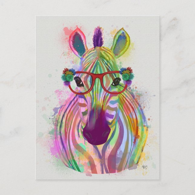 Zebra Rainbow Splash Postkarte (Vorderseite)