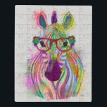 Zebra Rainbow Splash Puzzle<br><div class="desc">Dieses Aquarellbild zeichnet sich durch ein farbenfrohes Zebraportrait in orangefarbenen Blume aus | Von Fab Funky. Bild-ID: 192221D</div>