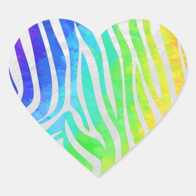 Zebra Rainbow und White Print Herz-Aufkleber (Vorderseite)