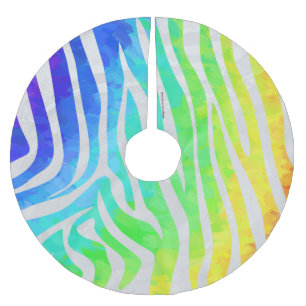 Zebra Rainbow und White Print Polyester Weihnachtsbaumdecke