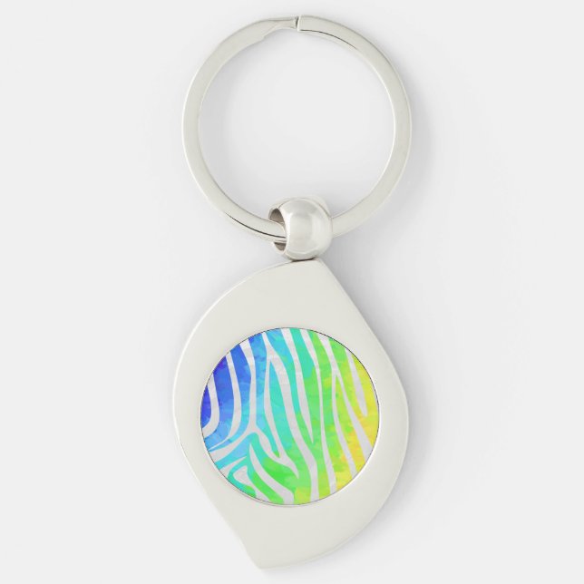 Zebra Rainbow und White Print Schlüsselanhänger (Vorderseite)