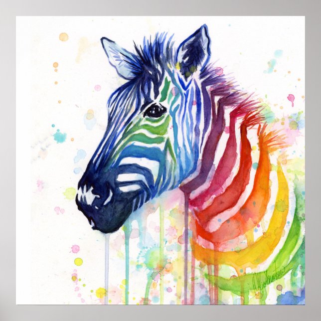 Zebra Rainbow Watercolor Painting Poster (Vorne)