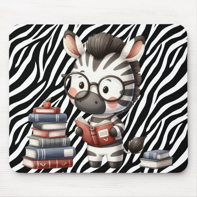 Zebra Reading Bücher. Mousepad (Vorne)
