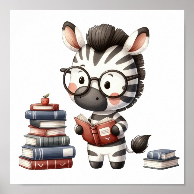 Zebra Reading Bücher. Poster (Vorne)