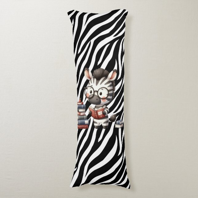 Zebra Reading Bücher. Seitenschläferkissen (Vorderseite Vertikal)