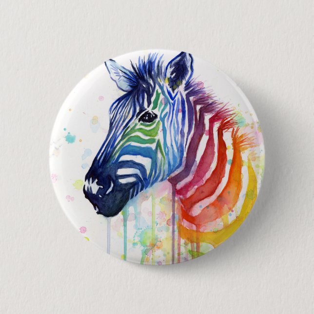 Zebra-Regenbogen-Aquarell-Knopf Button (Vorderseite)