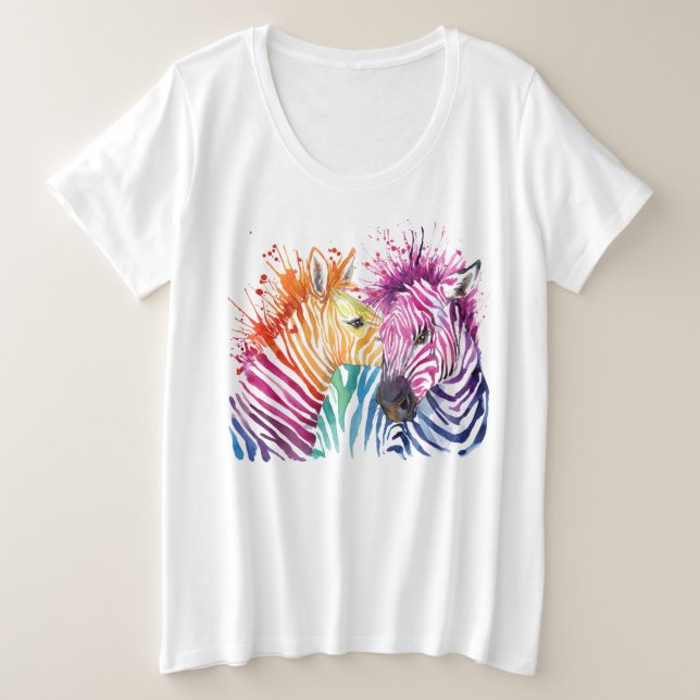 Zebra-Regenbogen plus Größen-T-Shirt Große Größe T-Shirt (Design vorne)