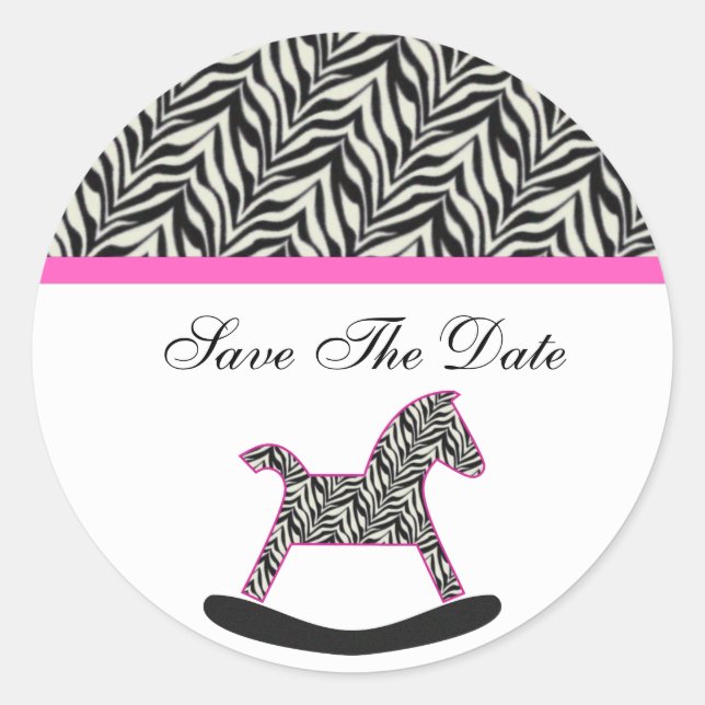 Zebra Rocking Horse Save the Date Stickers (Vorderseite)