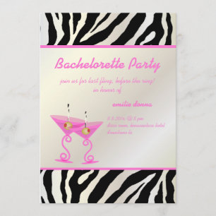 Zebra/Rosa Martini Junggeselinnen-Abschied Einladung