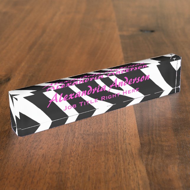 Zebra: Rosa Text-Schreibtisch-Nummernschild Namensplakette (Seite)