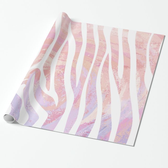 Zebra Rosa und Weiß Geschenkpapier (Ungerollt)