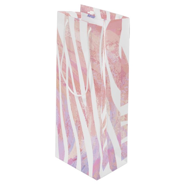 Zebra Rosa und Weiß Geschenktüte Für Weinflaschen (Vorderseite Schrägansicht)
